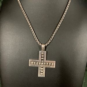Sterling Silver Maltese Cross with sterling silver box chain Signed HAN